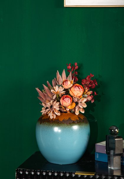 Ceramic Large Ginger Jar - Flower Vase Decor, Pot 25.5x27cm