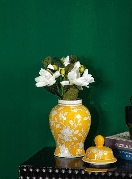 Ceramic Large Ginger Jar with Lid - Flower Vase Decor, Tea Storage, 34x15.5cm